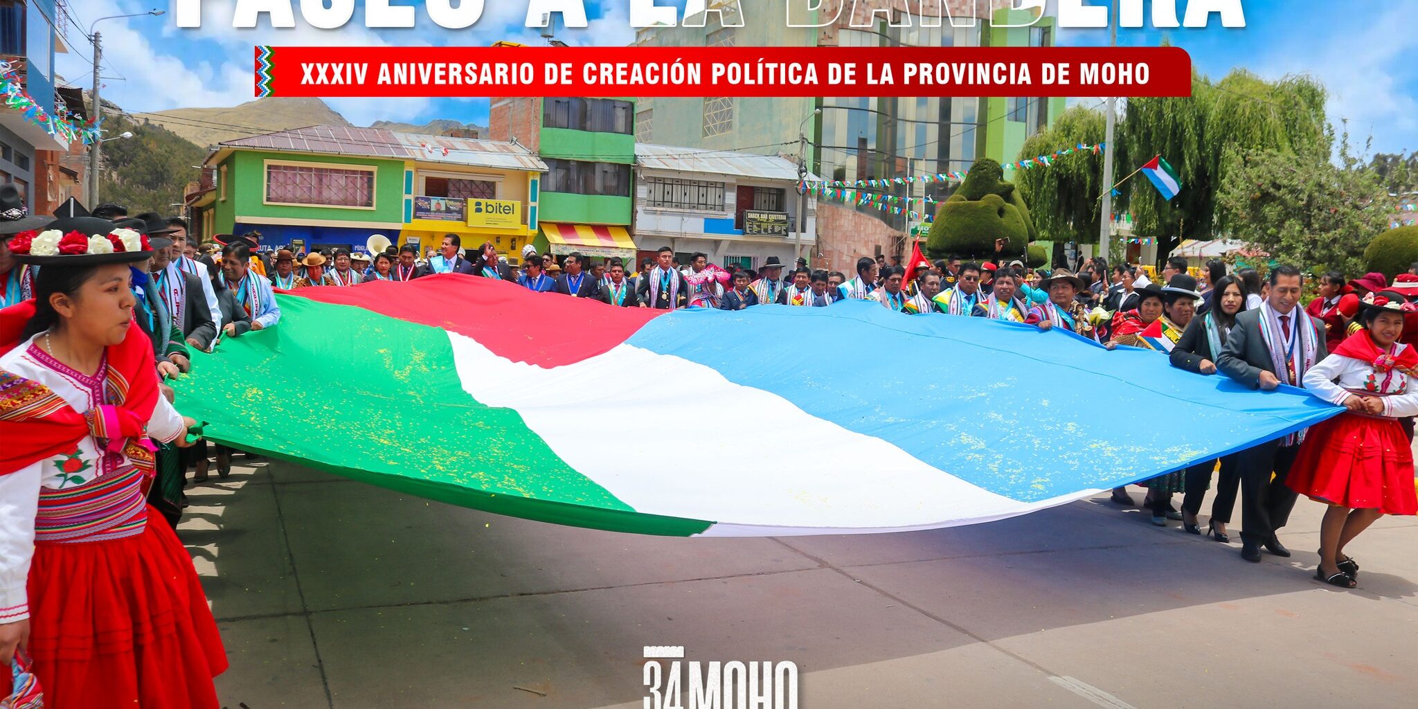 PASEO DE LA BANDERA POR EL 34.º ANIVERSARIO DE LA MUNICIPALIDAD PROVINCIAL DE MOHO