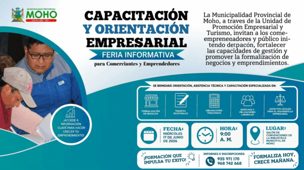 MUNICIPALIDAD PROVINCIAL DE MOHO INVITA A PARTICIPAR EN LA Capacitación y Orientación Empresarial