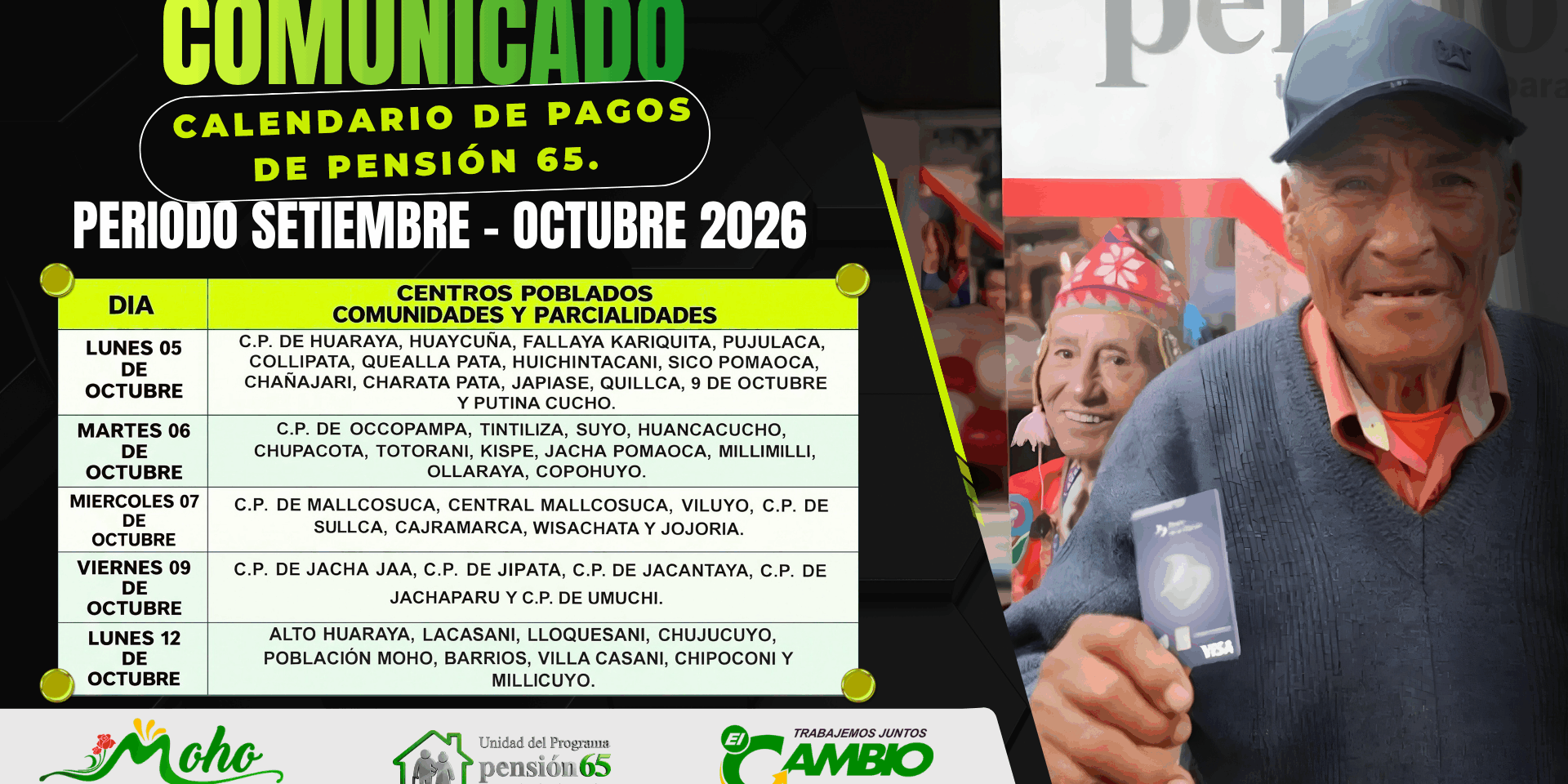 CRONOGRAMA DE PAGOS DEL PROGRAMA PENSIÓN 65 2026