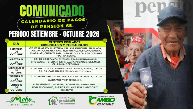 CRONOGRAMA DE PAGOS DEL PROGRAMA PENSIÓN 65 2026